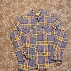 Eddie BauerCasual Plaid  Flannel Shirt - Blue, Yellow, Pink Size Medium